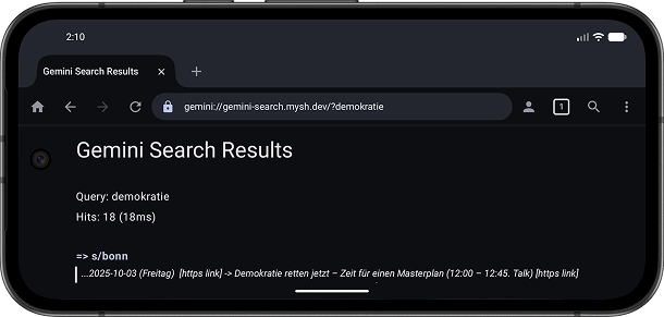 Gemsearch results shown in horizontal mode